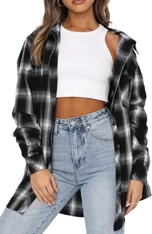 Jngrtsyjvip Fashion   Womens Button Down Flannel Shirts Long Sleeve Plaid Shackets Business Casual Blouse Top