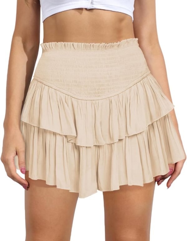 Jngrtsyjvip FashionWomen's Cute High Waist Ruffle Mini Skirt Layered Ruffle Hem Flared Flowy Casual Swing Beach Mini Short Skirt