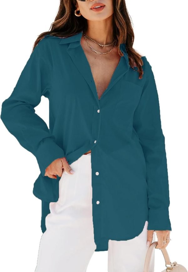 Jngrtsyjvip Fashion   Womens Button Down Shirts Dress Shirts Long Sleeve Blouses V Neck Solid Casual Tunics Tops with Pockets