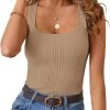 Jngrtsyjvip Fashion  Women's Ribbed Tank Tops Knit Square Neck Sleeveless Shirts Summer Casual Basic Tanks
