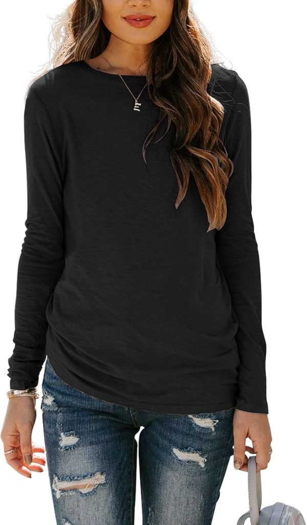 Jngrtsyjvip Fashion   Womens Long Sleeve Tops Casual Basics Fall Shirts Solid Crewneck T-Shirt
