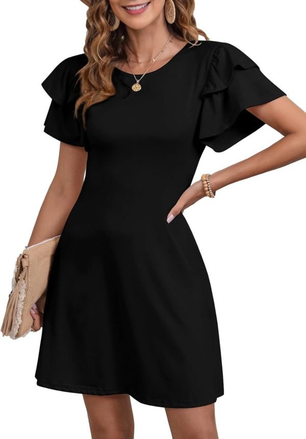 61NRF-0t-2L._AC_SL1500 Jngrtsyjvip Fashion Women 2024 Summer Ruffle Edge Sleeve Dresses Casual Beach Mini Dress with Pocket