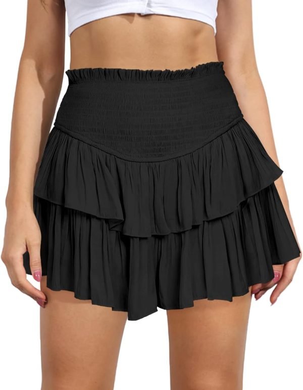 Jngrtsyjvip FashionWomen's Cute High Waist Ruffle Mini Skirt Layered Ruffle Hem Flared Flowy Casual Swing Beach Mini Short Skirt