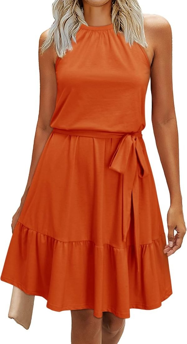 Jngrtsyjvip Fashion Women's 2024 Summer Dress Halter Casual Beach Vacation Outfits Hawaiian Dresses Ruffle Belted Sundress with Pockets