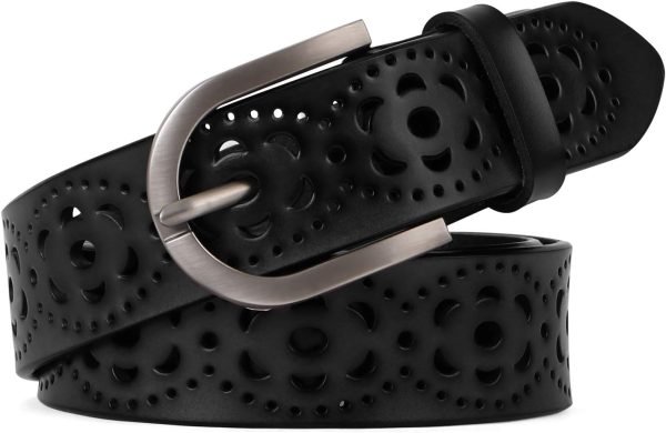 Jngrtsyjvip Fashion  Women’s Hollow Flower Leather Belt for Jeans Pants Wide Belt for Ladies