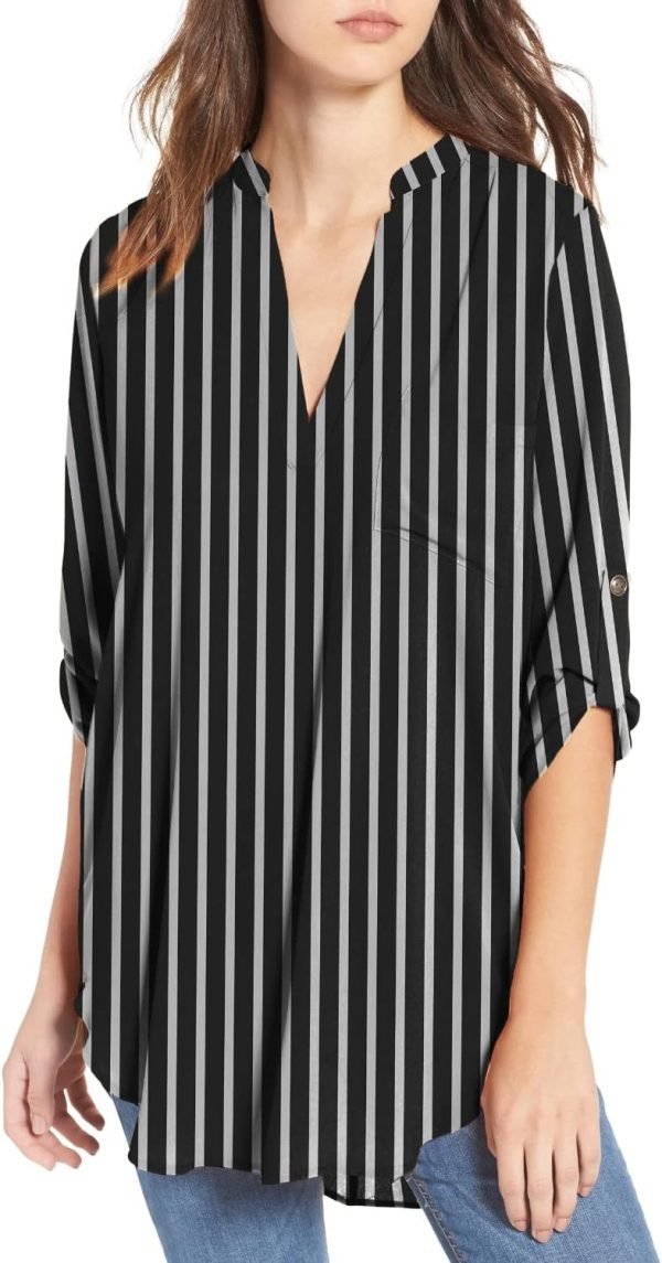 61QttB-zS-L._AC_SL1500 Jngrtsyjvip Fashion Women's Split-Neck Roll-Tab Sleeves Tunic - Perfect Long for Leggings Shirt Cute Versatile Top Notch V Neck Plus Size Blouse