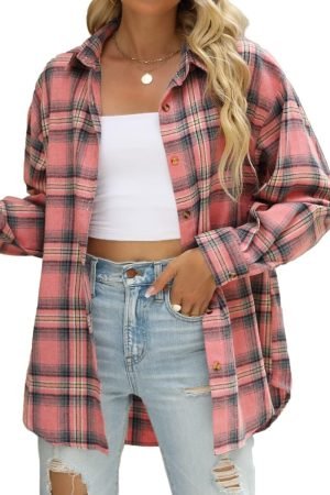 61RbY8mGaYL._AC_SL1200 Jngrtsyjvip Fashion Womens Button Down Flannel Shirts Long Sleeve Plaid Shackets Business Casual Blouse Top