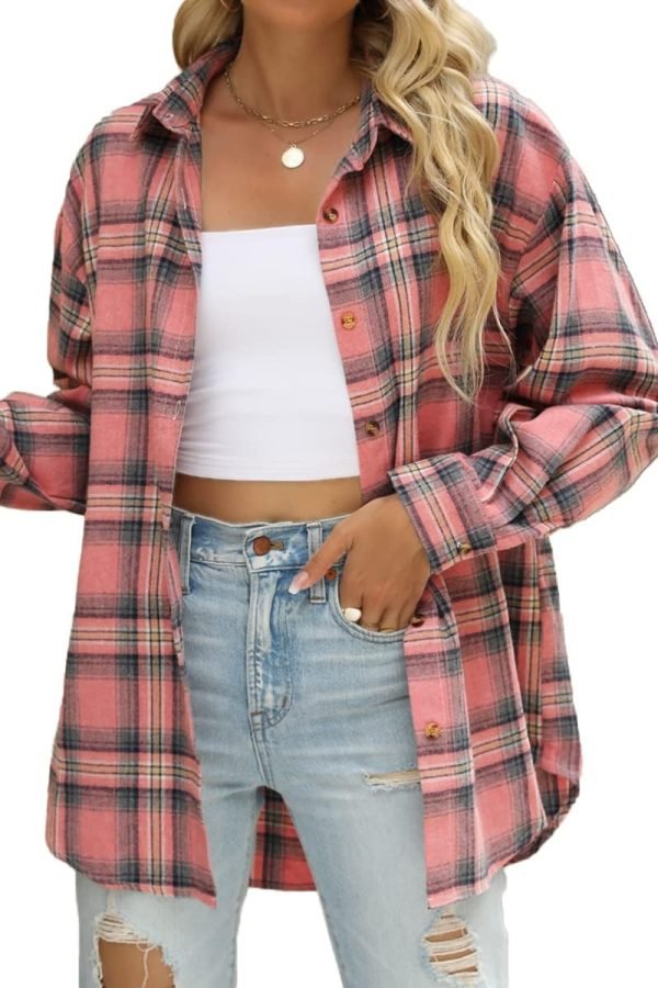 Jngrtsyjvip Fashion   Womens Button Down Flannel Shirts Long Sleeve Plaid Shackets Business Casual Blouse Top
