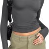 Jngrtsyjvip Fashion Womens polyester soft sleeve Shirts Basic Spring Crop Tops Fall Fashion Layering Slim Fitted Y2k Tops