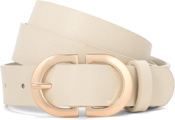 Jngrtsyjvip Fashion  Women Leather Belt for Jeans Pants Dress Fashion Ladies Belts with Gold Buckle White Waist Belt Small to Plus Size