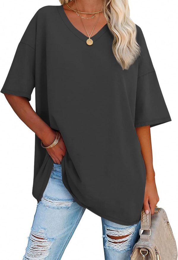 Jngrtsyjvip Fashion   Womens Oversized T Shirts V Neck Tees Half Sleeve Cozy Comfy Tunic 2024 Y2K Tops Casual