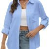 Jngrtsyjvip Fashion Womens Button Down Shirts Long/Roll Up Sleeve cotton and linen women's shirt Collared Work Blouses Oversized Loose Tops with Pocket