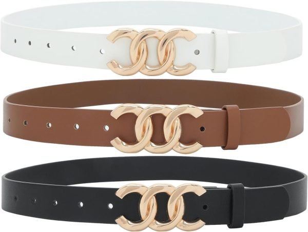 61Uasal-AtL._AC_SL1500 Jngrtsyjvip FashionWomen Belt for Jeans Dress Cinch Waist Belt for Ladies Faux Leather Belt with Gold Buckle