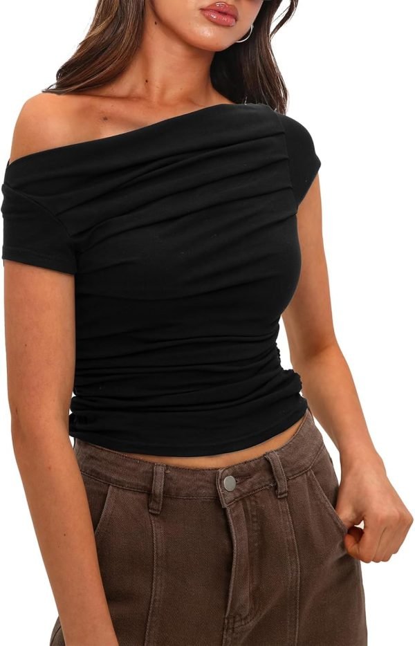 61UjDMgi9GL._AC_SL1500 Jngrtsyjvip Fashion Women's Summer Cap Sleeve Boat Neck Off Shoulder Top Going Out Slim Fit Tops Y2K Tight Shirts