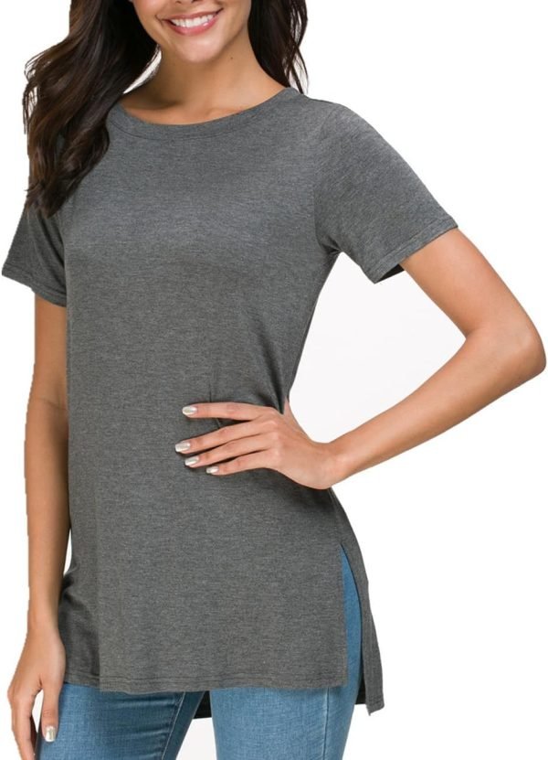 Jngrtsyjvip Fashion  Shirts Summer Women Casual Short Sleeve Tops T-Shirts Tees with Side Split