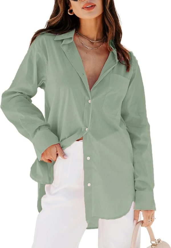 Jngrtsyjvip Fashion   Womens Button Down Shirts Dress Shirts Long Sleeve Blouses V Neck Solid Casual Tunics Tops with Pockets