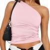 Jngrtsyjvip Fashion Womens Summer One Shoulder Tank Tops Sleeveless Going Out Slim Crop Shirts Camis Fashion 2024