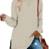 Jngrtsyjvip Fashion  Womens Casual Long Sleeve T Shirts Casual Blouses Trendy Tops Side Split Tunics