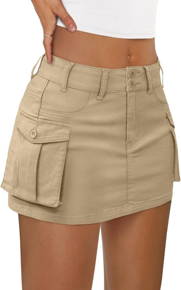 Jngrtsyjvip Fashion  Women Cargo Mini Skirt Denim Jean Dress with Pocket