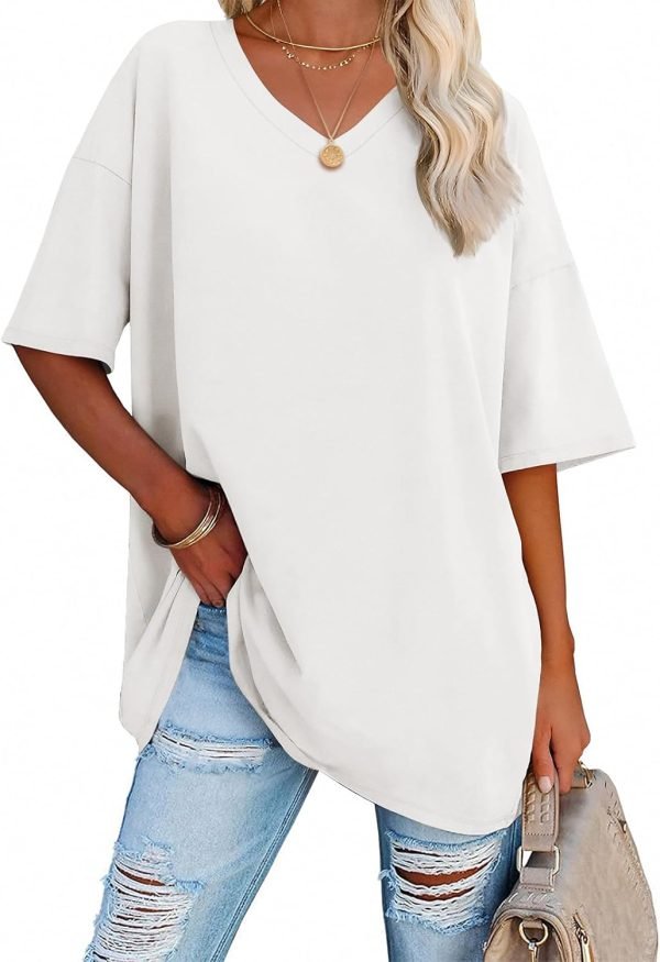 Jngrtsyjvip Fashion   Womens Oversized T Shirts V Neck Tees Half Sleeve Cozy Comfy Tunic 2024 Y2K Tops Casual