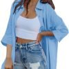 Jngrtsyjvip Fashion   Womens Oversized Button Down Shirts Casual Loose Long Sleeve Solid Lapel Long Blouses Tops with Pockets