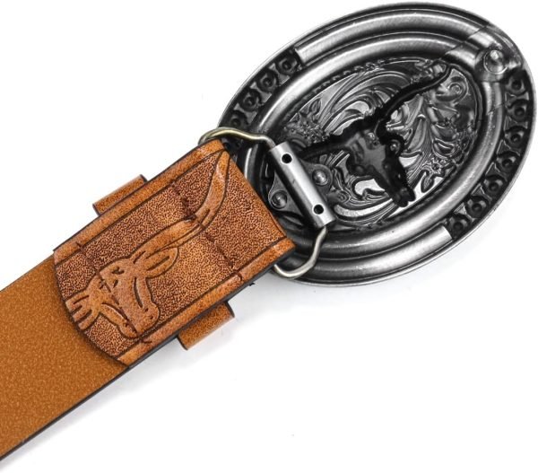 Jngrtsyjvip FashionWomen Western Cowboy Belt - PU Leather Longhorn Bull Turquoise Embossed Buckle Belt for Jeans Pants Dresses