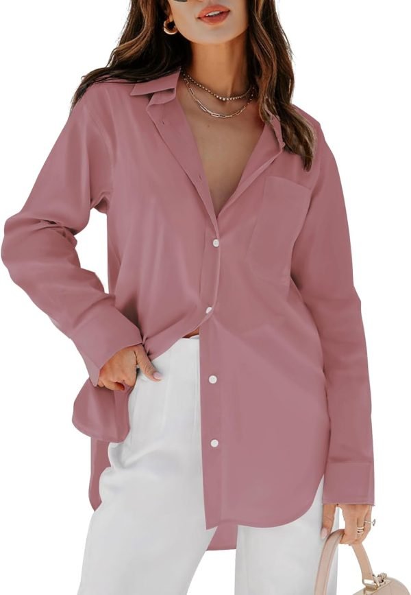 Jngrtsyjvip Fashion   Womens Button Down Shirts Dress Shirts Long Sleeve Blouses V Neck Solid Casual Tunics Tops with Pockets