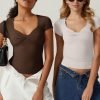 Jngrtsyjvip Fashion Women's Sexy Twist Front V Neck T Shirts Double Lined Short Sleeve Slim Fit Crop Top Trendy Y2K Tops Tee