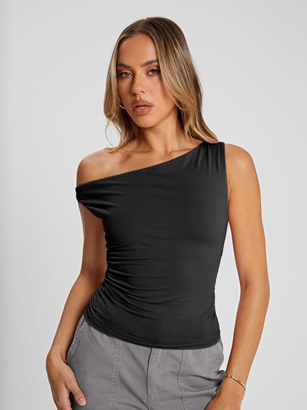 Jngrtsyjvip Fashion Womens Off The Shoulder Tops Sleeveless Shirts Going Out Crop Tank Tops Slim Fitted Y2K Summer Outfits 2024