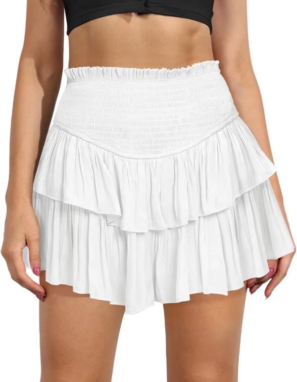 Jngrtsyjvip FashionWomen's Cute High Waist Ruffle Mini Skirt Layered Ruffle Hem Flared Flowy Casual Swing Beach Mini Short Skirt