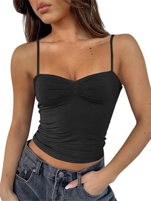 61dW6KHlk_L._AC_SL1500 Jngrtsyjvip Fashion Women Y2K Sweetheart Neck Sleeveless Crop Tank Tops Backless Spaghetti Strap Pleated Bustier Camis Going Out Top