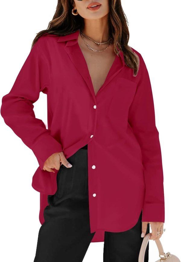 Jngrtsyjvip Fashion   Womens Button Down Shirts Dress Shirts Long Sleeve Blouses V Neck Solid Casual Tunics Tops with Pockets