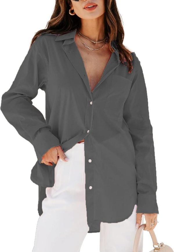 Jngrtsyjvip Fashion   Womens Button Down Shirts Dress Shirts Long Sleeve Blouses V Neck Solid Casual Tunics Tops with Pockets