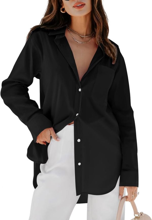Jngrtsyjvip Fashion   Womens Button Down Shirts Dress Shirts Long Sleeve Blouses V Neck Solid Casual Tunics Tops with Pockets