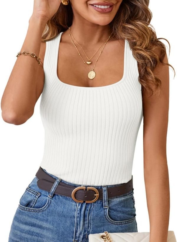 Jngrtsyjvip Fashion  Women's Ribbed Tank Tops Knit Square Neck Sleeveless Shirts Summer Casual Basic Tanks