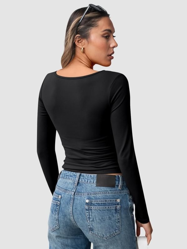 Jngrtsyjvip Fashion Womens Long Sleeve Deep V-Neck Crop Tops Basic Y2K Going Out Tops Fall Outfits 2024 Fashion Clothes