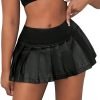 Jngrtsyjvip Fashion Women's Y2k Pleated Mini Skirt PU Leather A Line Party Clubwear Skirt