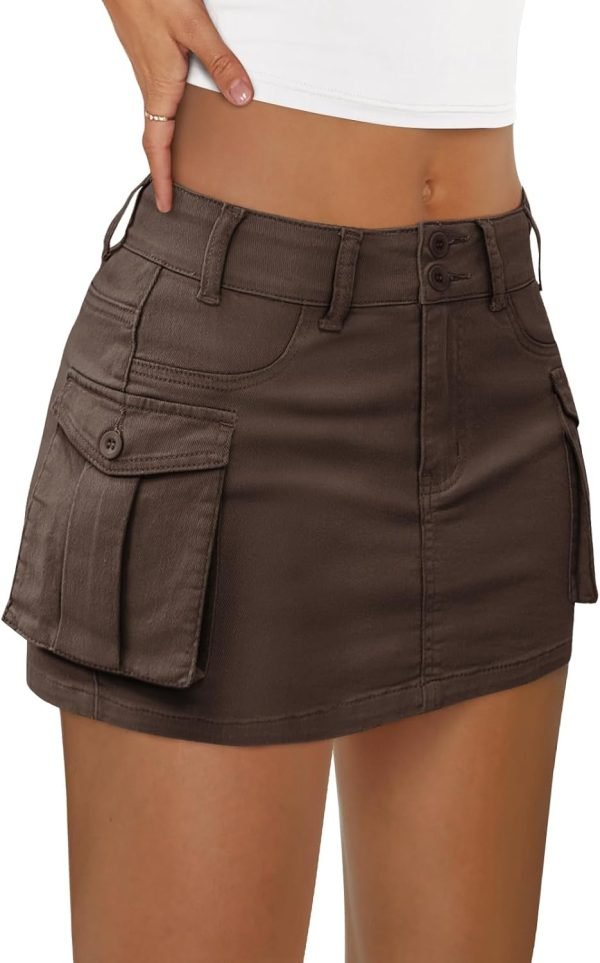 Jngrtsyjvip Fashion  Women Cargo Mini Skirt Denim Jean Dress with Pocket