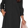 Jngrtsyjvip Fashion Womens Button Down Shirt Dresses with Pockets Cotton Button Up Tunics Long Sleeve Solid High Low Blouse Tops
