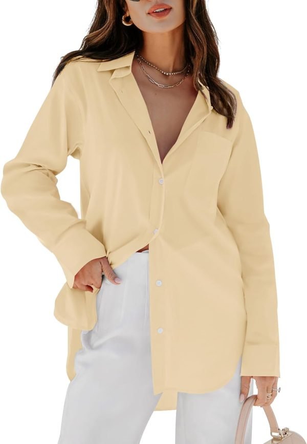 Jngrtsyjvip Fashion   Womens Button Down Shirts Dress Shirts Long Sleeve Blouses V Neck Solid Casual Tunics Tops with Pockets