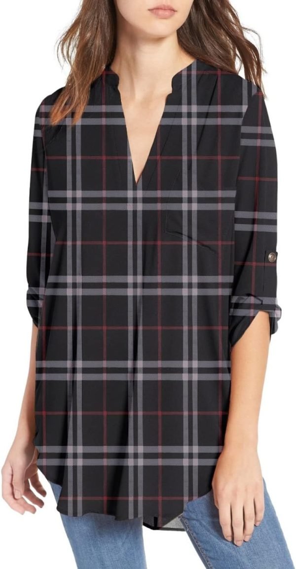 61qEnt_jIOL._AC_SL1500 Jngrtsyjvip Fashion Women's Split-Neck Roll-Tab Sleeves Tunic - Perfect Long for Leggings Shirt Cute Versatile Top Notch V Neck Plus Size Blouse