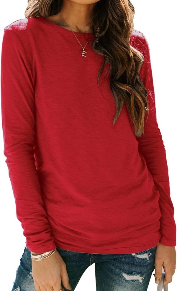 Jngrtsyjvip Fashion   Womens Long Sleeve Tops Casual Basics Fall Shirts Solid Crewneck T-Shirt
