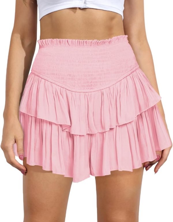 Jngrtsyjvip FashionWomen's Cute High Waist Ruffle Mini Skirt Layered Ruffle Hem Flared Flowy Casual Swing Beach Mini Short Skirt