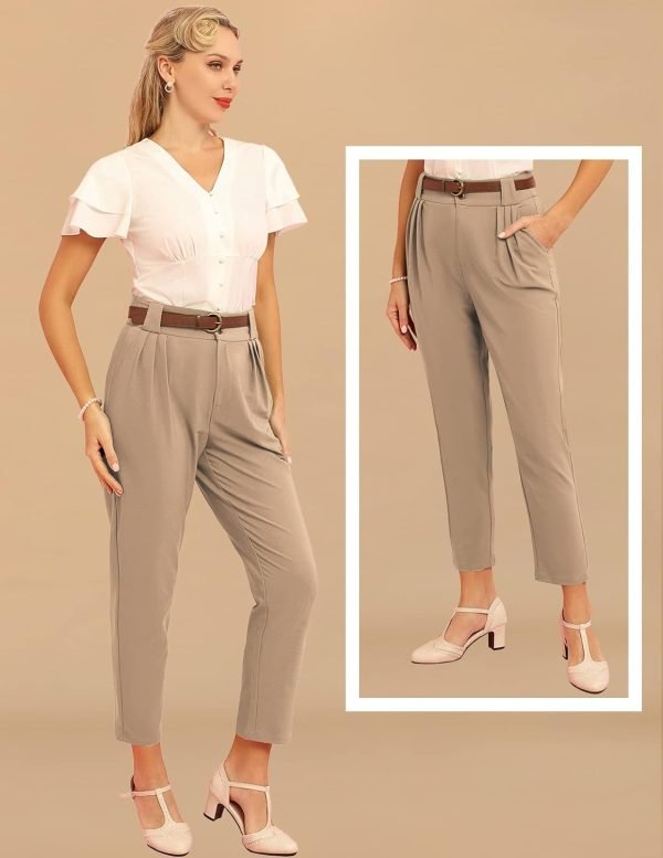 Jngrtsyjvip Fashion  Women's High Waisted Stretch Dress Pants Casual Business Work Trouser Pants with Pockets&Belt