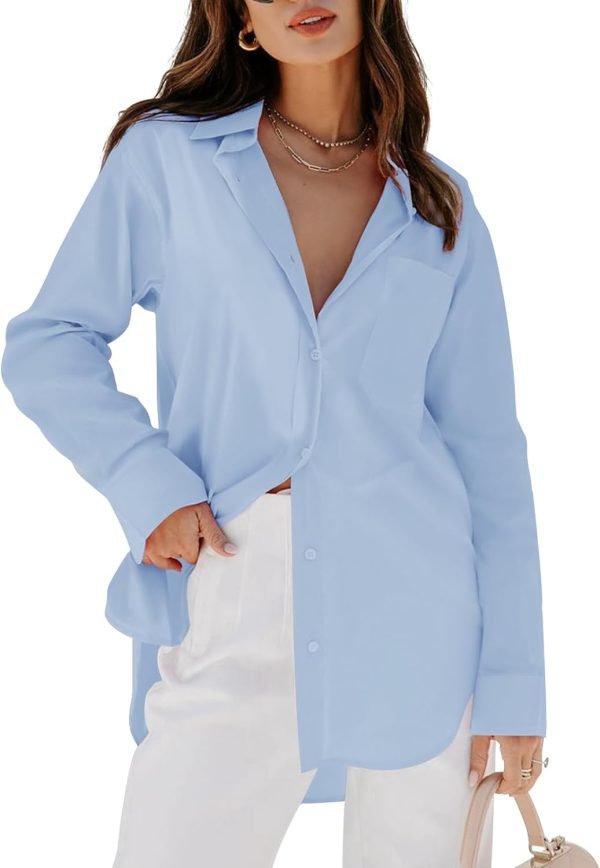 Jngrtsyjvip Fashion   Womens Button Down Shirts Dress Shirts Long Sleeve Blouses V Neck Solid Casual Tunics Tops with Pockets