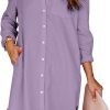 Jngrtsyjvip Fashion Womens Button Down Shirt Dresses with Pockets Cotton Button Up Tunics Long Sleeve Solid High Low Blouse Tops