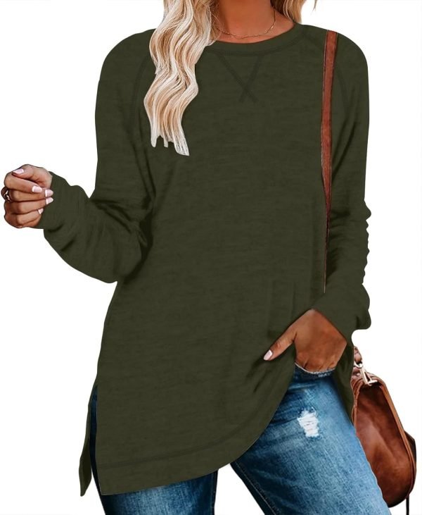 Jngrtsyjvip Fashion  Womens Casual Long Sleeve T Shirts Casual Blouses Trendy Tops Side Split Tunics