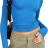 Jngrtsyjvip Fashion Womens polyester soft sleeve Shirts Basic Spring Crop Tops Fall Fashion Layering Slim Fitted Y2k Tops