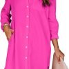 Jngrtsyjvip Fashion Womens Button Down Shirt Dresses with Pockets Cotton Button Up Tunics Long Sleeve Solid High Low Blouse Tops