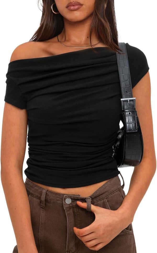 61yGBvrNfVL._AC_SL1500 Jngrtsyjvip Fashion Women's Summer Cap Sleeve Boat Neck Off Shoulder Top Going Out Slim Fit Tops Y2K Tight Shirts